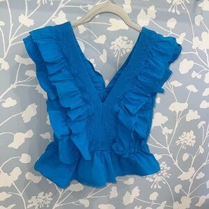 DO+BE Blue Ruffle Top